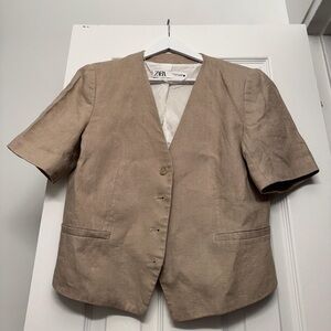 Zara Women's Beige Short Sleeve Blazer